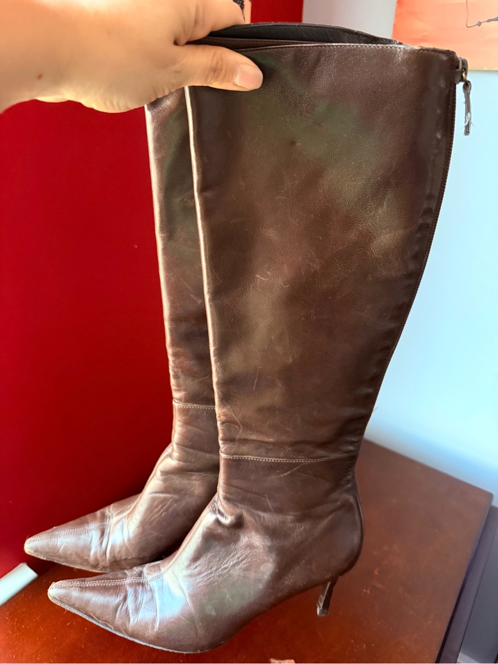 Vintage Gucci Brown Leather Knee-High Stiletto Boots, Size 8B